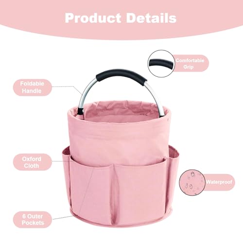 GmwyCzV Putzmittel Organizer, Tragbar Faltbarer Putztasche, Putzmittel Aufbewahrung mit Griff und Sechs Tasche, Universal Reinigungs-Caddy, für Innenbereich, Garten, Badezimmer, Rosa