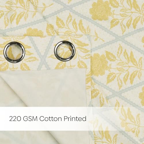 Image of haus & kinder Digital Printed Cotton Door Curtains 7 Feet Long Pack of 2 Door Curtains, 7 Feet Curtains for Door (Floral Printed, Yellow 130x213 CM)