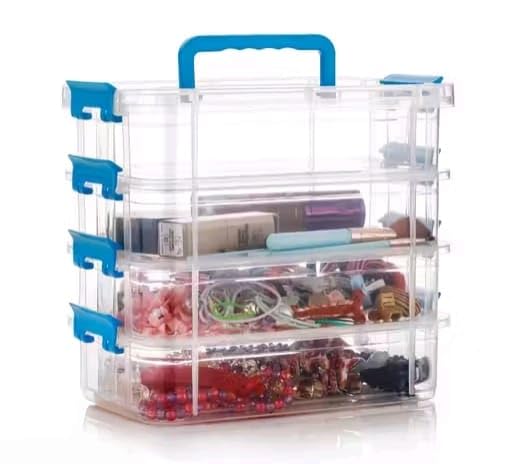 4 Layer Stack & Carry Box, Plastic Multipurpose Portable Storage Container Box Handled Organizer Storage Box for Organizing Stationery, Sewing, Art Craft, Jewelry and Beauty Supplies(Blue)-image-48