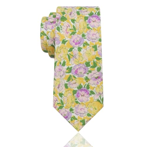 Image of Luckyvestir Mens Ties, Sage /Dusty Blue /Pink Floral Ties for Men, 2.76 inch Cotton Flower Necktie for Wedding /Groomsmen /Party