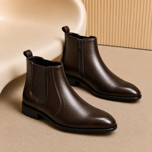 Image of Black Chelsea Boots for Men | Premium Leather Finish Ankle Boots with Side Zip & Elastic | Men's Formal Shoes, Casual Boots, Office Wear Stylish High Ankle Boot Shoes