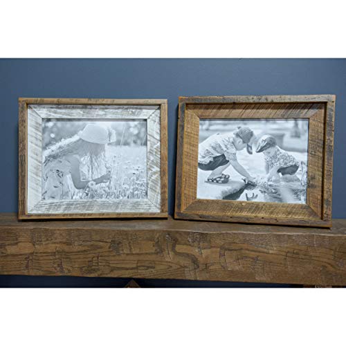 Image of Reclaimed Barnwood Picture Frame with Wood Mat - Family Photo Frame with Wooden Matting - Wall Mounted Natural Wood Frame - Rustic Home Decor - Repurposed Wood Frame (White Mat)