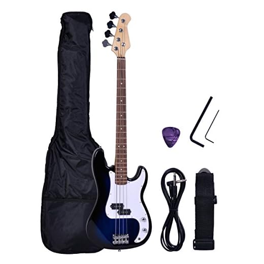 NEW Full Size 4 Strings Blue Electric Bass Guitar +Gigbag+AMP Cord