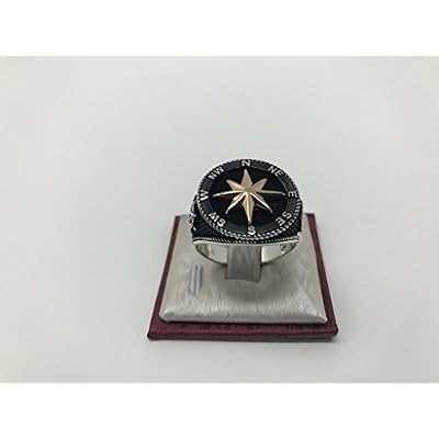 KAR 925K Stamped Solid Sterling Silver Sailor's Compass Men's Ring P1I