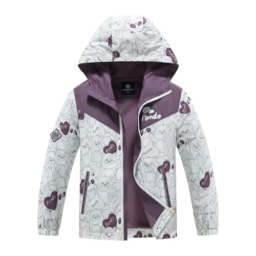 MGEOY Girls Rain Jacket Lightweight Waterproof Hooded Cotton Lined Raincoat Windbreaker for Kids White Panda 7/8