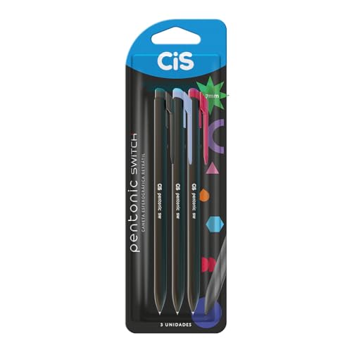 CIS Caneta Esferográfica Retrátil PENTONIC SWITCH Blister com 3 unidades (Azul, Preta e Vermelha)