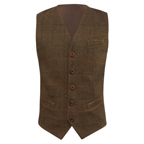 Gilet Dijon marron à chevrons King & Priory en tweed de laine pour élégance masculine