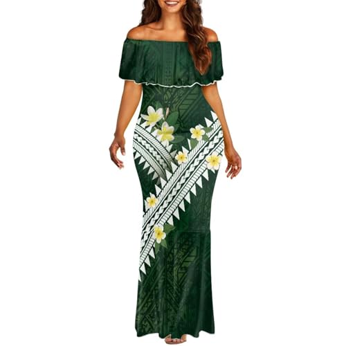 Image of Polynesian for Women S-7XL Off Shoulder Maxi Dress Hawaiian Summer Dresses