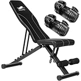 CuteeFox 商品 トレーニングベンチ＋可変式 ダンベル 24KG アジャスタブルダンベル 2個セット 2.5～24KG 15段階調節 5秒で重量調整 クイックダンベル 折り畳み 筋トレ フラットベンチ 角度調節簡単 ダンベルベンチ 腹筋 背筋 収納便利 ZH08 (グレー)