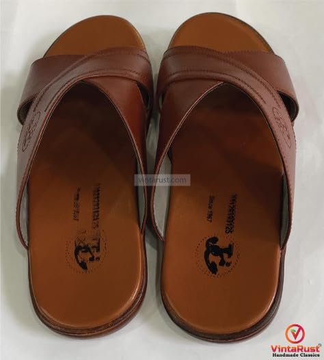 Brown Cross-Strap Flats, Handmade Brown Leather Cross-Strap Sandals, Men’s Open Toe Cross Strap Slides, Casual Summer Footwear3
