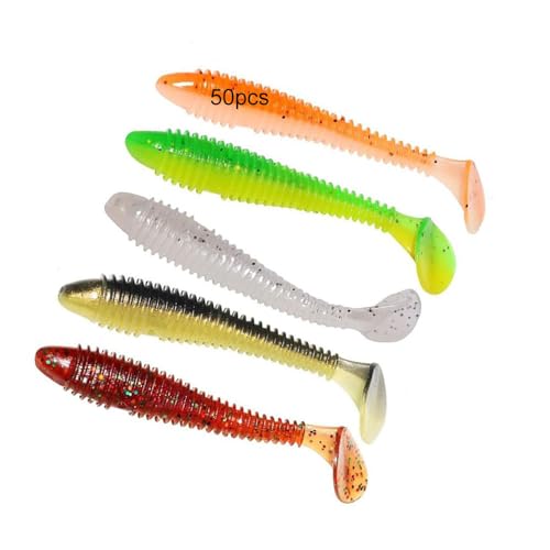 50Pcs Paddle Tail Swim Baits, Durable Soft Plastic Swimbait Paddle Tail Swimbait Soft Fishing Lures,Bass Trout Walleye Crappie Fishing Bait for Saltwater/Freshwater (2.76 inches)