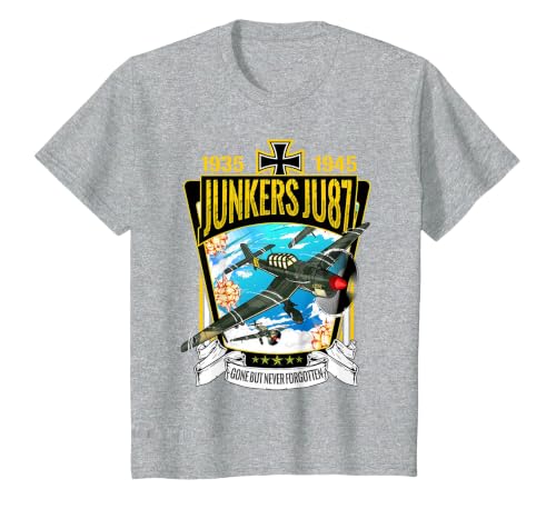 World War 2 German Aircraft Junkers JU-87A Fighter Bomber T-Shirt, Youth, Heather Grey, Medium
