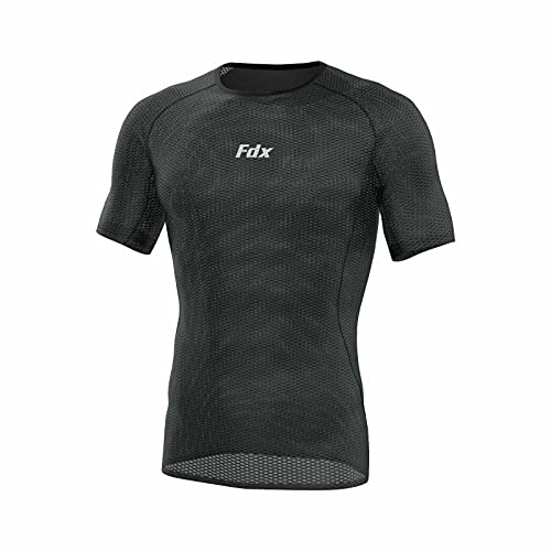 FDX Cool Mesh Base Layer Half Sleeve - Men’s Summer Cycling Mesh Top - Ultralight, Breathable, Anti-Odour Bicycle Skins Jersey - Under-Shirts for Running, Gym, Workout, Hiking (Black, Medium)