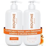 Routine Wellness Anti-Thinning Shampoo and Conditioner Set for Thinning Hair - Biotin DHT Blocker Women & Men - Color Safe Shampoo for Hair Loss & Healthier Hair - Jasmine & Orange Blossom Set