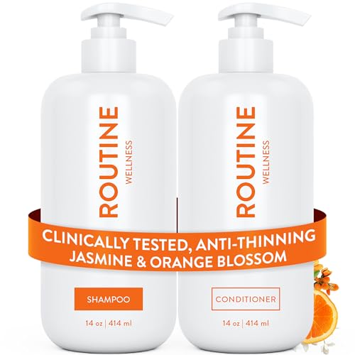 Routine Wellness Anti-Thinning Shampoo and Conditioner Set for Thinning Hair - Biotin DHT Blocker Women & Men - Color Safe Shampoo for Hair Loss & Healthier Hair - Jasmine & Orange Blossom (Pack of 2)