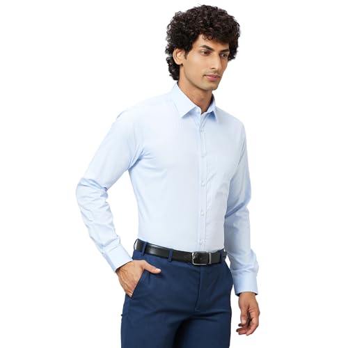 Image of Raymond Men's Pure Cotton Structure Pattern Slim Fit Semi Cutaway Collar Full Sleeve Formal Shirt