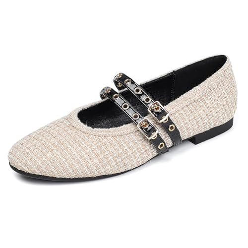 Image of Mesh Ballet Flats Shoes for Women Comfortable Studded Mary Jane Shoes Ballerina Buckle Strap Business Office Work Dress Shoes