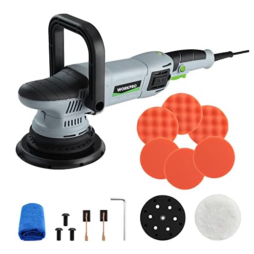 WORKPRO Buffer Polisher, 6-inch 1080W Dual Action Random Orbital Polish Kit for Car Detailing, 6 Variable Speed DA Polisher with Backing/Woolen/Foam Pads, Towel for Waxing, Buffing, Polishing