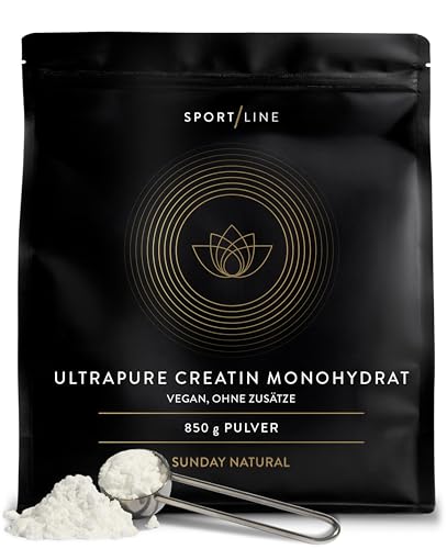 SUNDAY NATURAL® Creatin Monohydrat Pulver – 850g (250 Portionen) Ultrapure Kreatin Monohydrat - Mikrofeines Creatine Monohydrate für optimale Aufnahme – nur Kreatin Pulver, ohne unnötige Zusätze,vegan