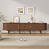 Jaxenor 175cm TV Cabinet with 2 Drawer and 2 Sliding Doors, Oval TV Stand Cabinet with 2-Tier Storage Shelf, Modern Entertainment Unit for Living Room, Suitable for 70 Inch TV, Dark Oak