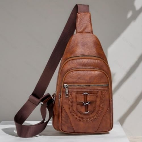 PU Leather Sling Bag Multi Pockets Chest Bag Backpacks Crossbody Purse Chest Daypack Sports Crossbody Bag3