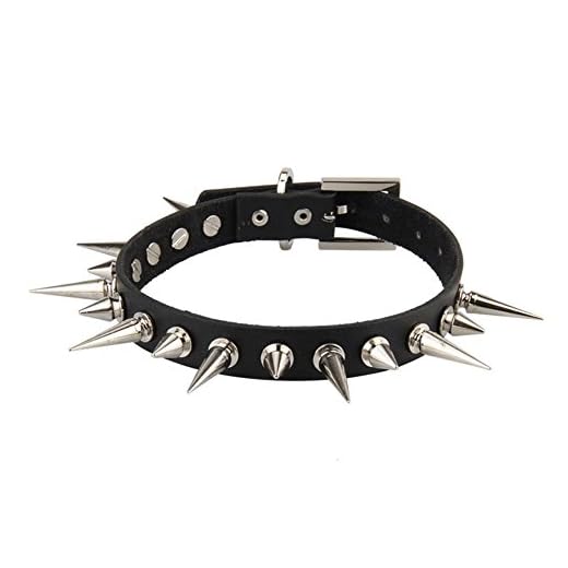 Bystar Unisex Genuine Leather Punk Rock Gothic Spikes Rivets Choker Collar Necklace
