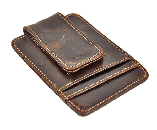 Image of Le'aokuu Genuine Leather Magnet Money Clip Credit Card Case Holder Slim Wallet