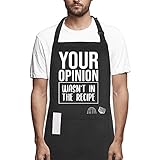 POTALKFREE Funny Chef Aprons for Men and Women with Pockets, Your Opinion Wasn’t in the Recipe, Kitchen Cooking Grilling Apron for Dad Mom Husband Wife, Grill Gifts for Birthday Christmas Thanksgiving Fathers Day