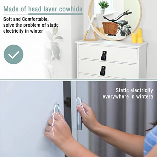 BOOLSFMAM 2 Stück Ledergriffe für Möbel,6.4 x 2.5 cm Handgemachte Griff Möbelknöpfe Leder Möbelgriffe,Schrank knöpfe,Schrankknöpfe für Küchenschränke, Kleiderschrank