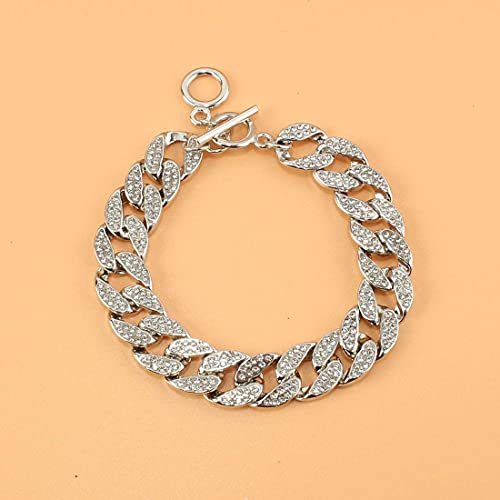 Hahagirl Statement Cuban Link Iced Out Two Line Silver Rhinestones Filled Chain Anklet For Women Girls Punk Hip-Hop Ankle Bracelet 9" 10" #TOP4