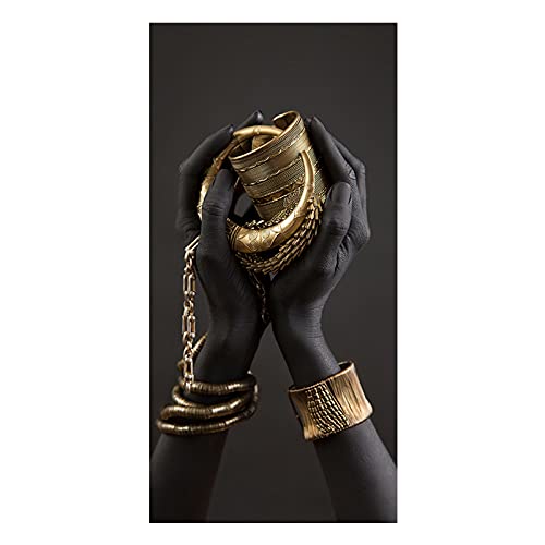 UIGJIOG Pintura de Lienzo Impresión de Oro y Negro, Africana Cuadro Arte de la Pared Salon Decoración del hogar,40x70cm no Frame Cover