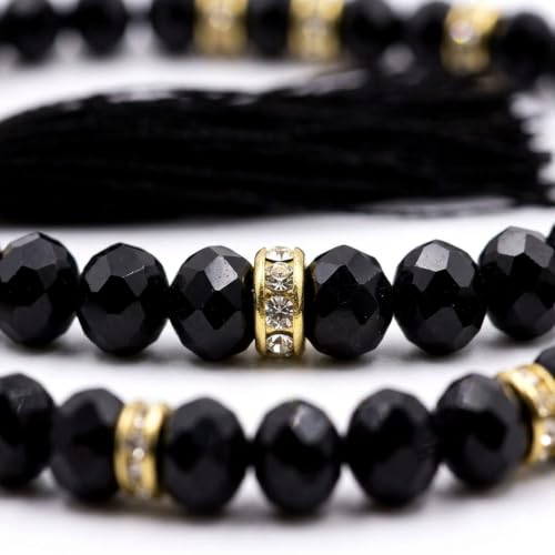 Image of Islamic Salat Prayer Tasbih - 100 Crystal White Beads - Tasbeeh for Dhikr, Zikr, and Meditation (Crystal Black)