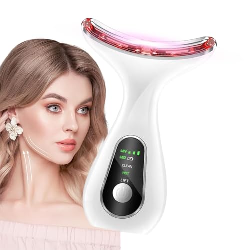 Intérieur Appareil Anti Rides Visage Massage,Lifting Visage et Double Menton 3 Modes LED,Chauffage à 45℃ EMS pour Raffermissement du Visage et du Cou Anti-Âge,Améliorer,Resserrer et Lisser La Peau