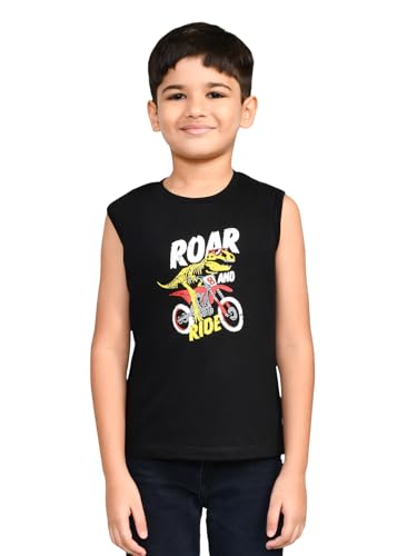 Image of Lux Cozi Printed Round Neck Sleeveless Cotton T-Shirt for Boys | Prints May Vary |