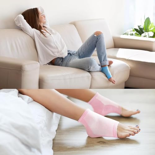 Image of UCRAVO Gel Moisturizing Heel Socks for Women - Pink Silicone Heel Sleeves for Dry Cracked Feet, Pain Relief & Foot Repair - Reusable Soft Hydrating Gel Lining Socks Night Repair Sleeves