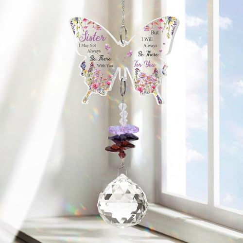 Aremdys Sister Gifts, Sister Birthday Gifts, Present for Sisters Crystal Suncatcher, Mother's Day Birthday Christmas for Sisters, to My Sisters' Present Hanging Butterfly Crystal Suncatcher Ornament