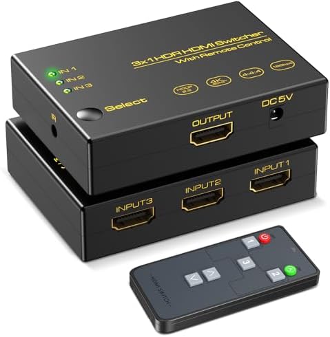 HDMI切替器3入力1出力4K60Hz【リモコン改良】 HDCP2.2HDR 3D対応 Xbox FireTV Stick対応セレクターPS5/PS4/Nintendo Switch動作確認済み