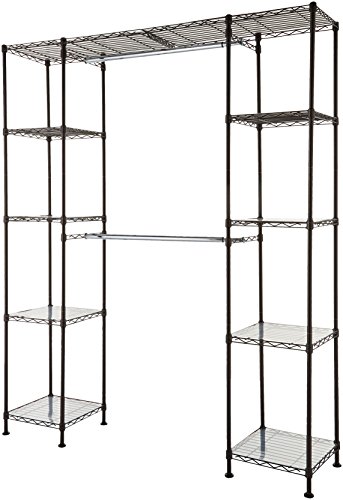 Amazon Basics Expandable Metal Hanging Storage Organizer Rack Wardrobe with Shelves, 14"-63" x 58"-72", Bronze