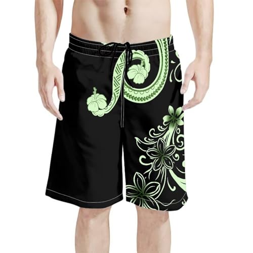 Mens Samoa Puletasi Polynesian Tribal Tonga Swim Trunks Quick Dry Board Shorts with Mesh Lining