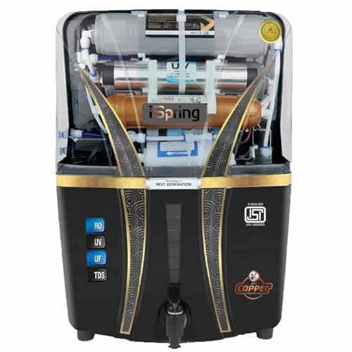 Image of iSpring Mineral RO+UV+UF 12 Liter RO + UV + TDS ADJUSTER Water Purifier With Copper Charge Technology Black & Copper Best For Home and Office (Made In India)
