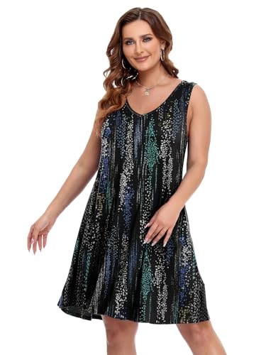 Image of BELAROI Women Casual Summer Beach Dresses Plus Size Sundress V Neck Pockets Swing Tank Dress Cover Ups