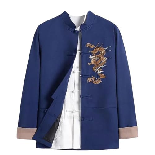 Chinese Style Tang Clothes Men Jackets Embroider Dragon Kong Fu Costume Traditional China Clothing-Blue-Small