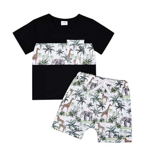Image of CETEPY Toddler Baby Boy Clothes Summer Holiday Style Outfits Short Sleeve Top T-Shirt & Pocket Pant Set 12 Months-4 Years old