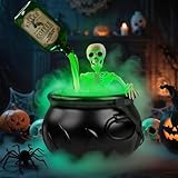 Halloween Decorations Indoor, Cauldron Halloween Decor Set with Magic Floating Potion Bottles Skeleton Mist Maker, Black Witches Cauldron Diffuser for Home Kitchen Mantel Party Decor
