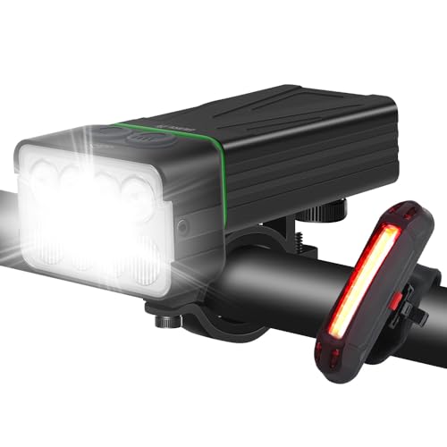 BORUiT Bike Lights for Night Riding, Bicycle Light Front Headlight and Back Taillight with 10+5 Light Modes, USB Rechargeable Bright Bike Headlights for Cyclists and Commuters
