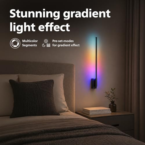 Image of Philips Wi-Fi Ebony Pro 5W RGBIC Smart Wall Light | Multicolor Segment Control | App & Voice Control | Alexa & Google Assistant Compatible | Decorative Ambient Lighting | Pack of 1