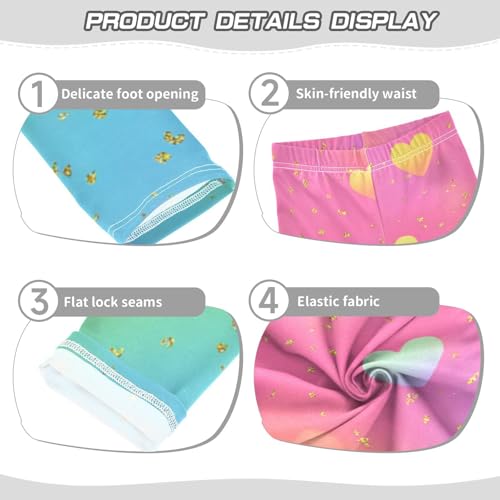 Girls Leggings Rainbow Glitter Gradient Hearts Kids Length Leggings Pants Toddler Athletic Soft Tights Trousers 4T3