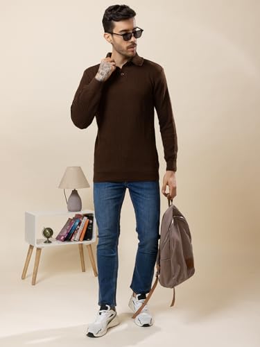 Image of TYSORT Men's Knitted Polo Sweater Casual Full Sleeve Pullover Sweater with Button Collar