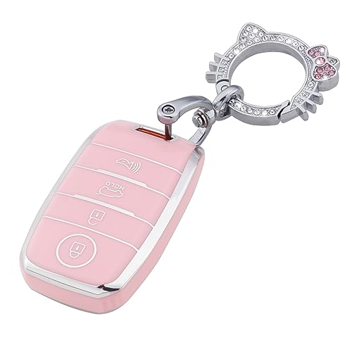 Image of Pangpai Pink Key Fob Cover for Kia, Soft TPU Key Case Protection with Bling Keychain Fit for Kia Forte Koup Niro Optima Rio Sorento Soul Sportage Smart 2 3 4 Buttons Key