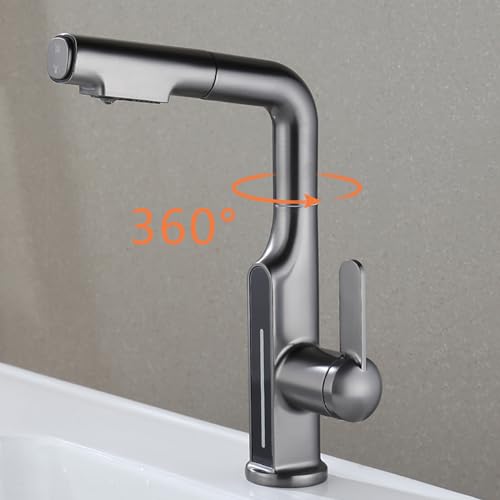 Robinet mitigeur de lavabo orientable gris pour faciliter la routine beauté
